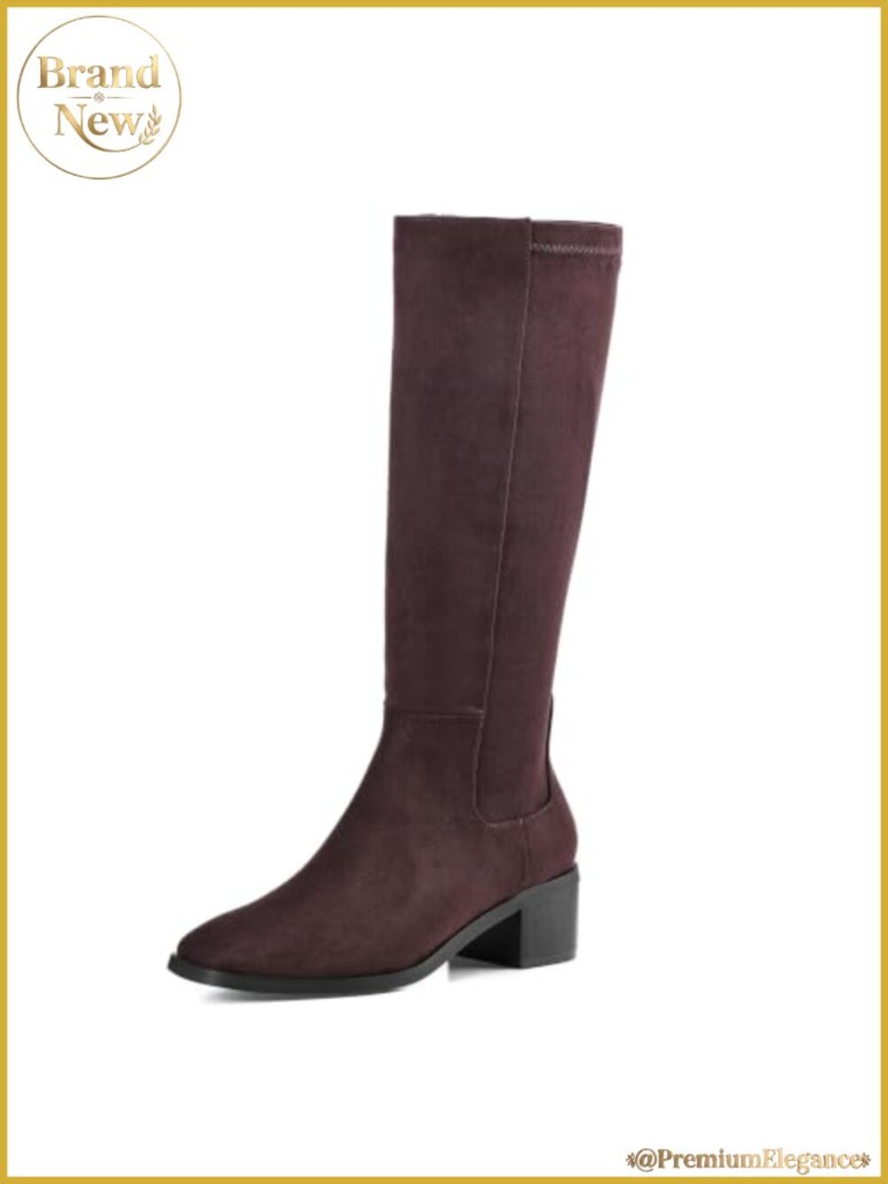Women's Knee High Boots Low Chunky Heel Square Toe Faux Leather Side Zip